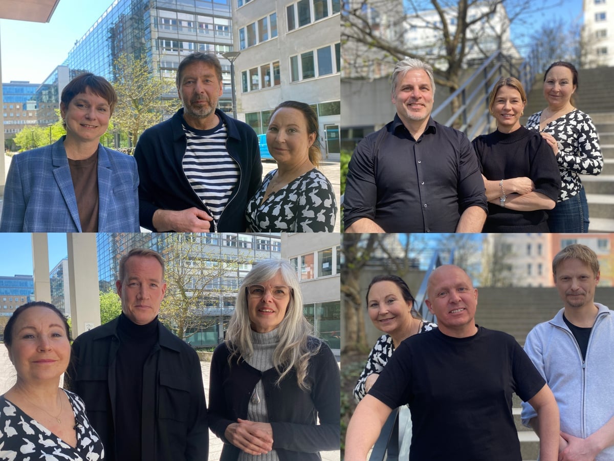 Kollage med 4 st gruppbilder med podd-deltagare