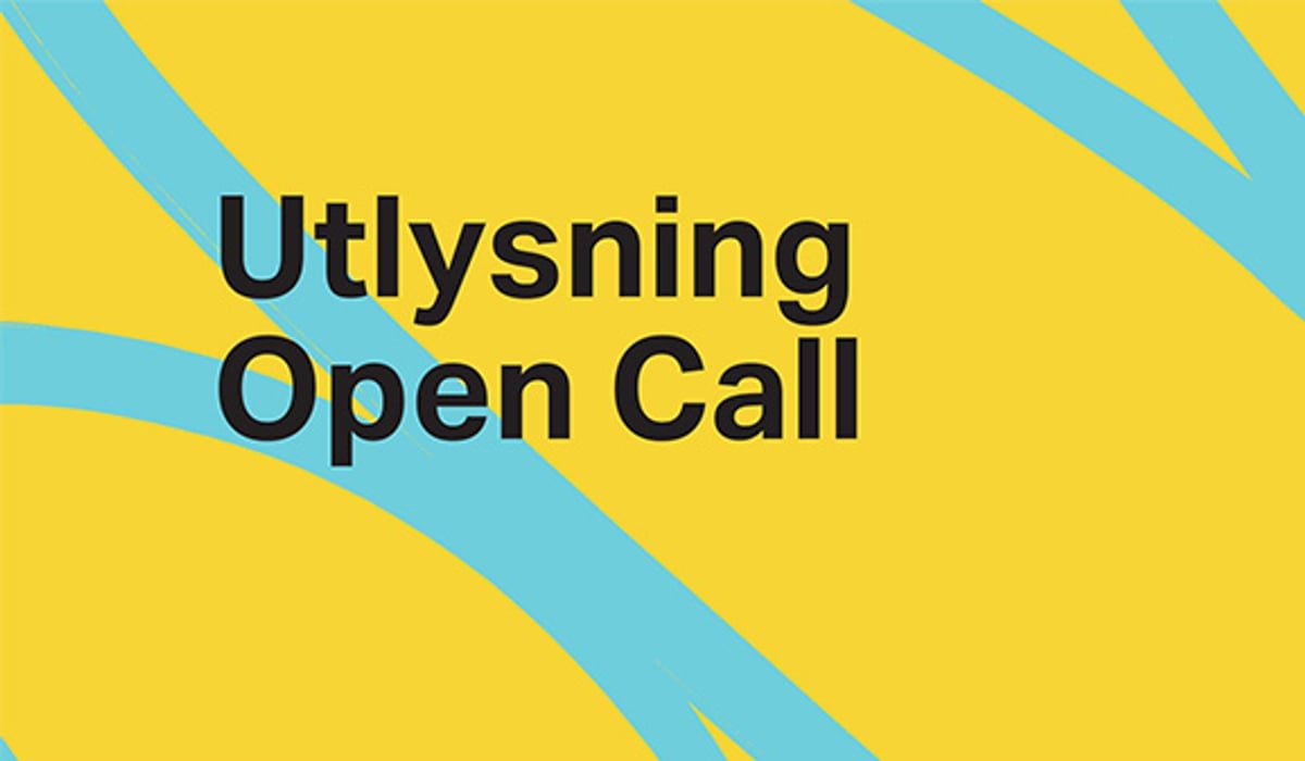 En gul och blå affisch med orden utysning open call.