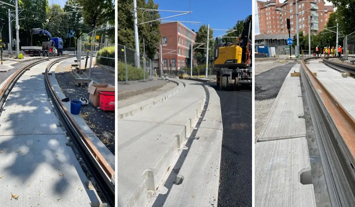Nya spår och betong läggs i Liljeholmen.