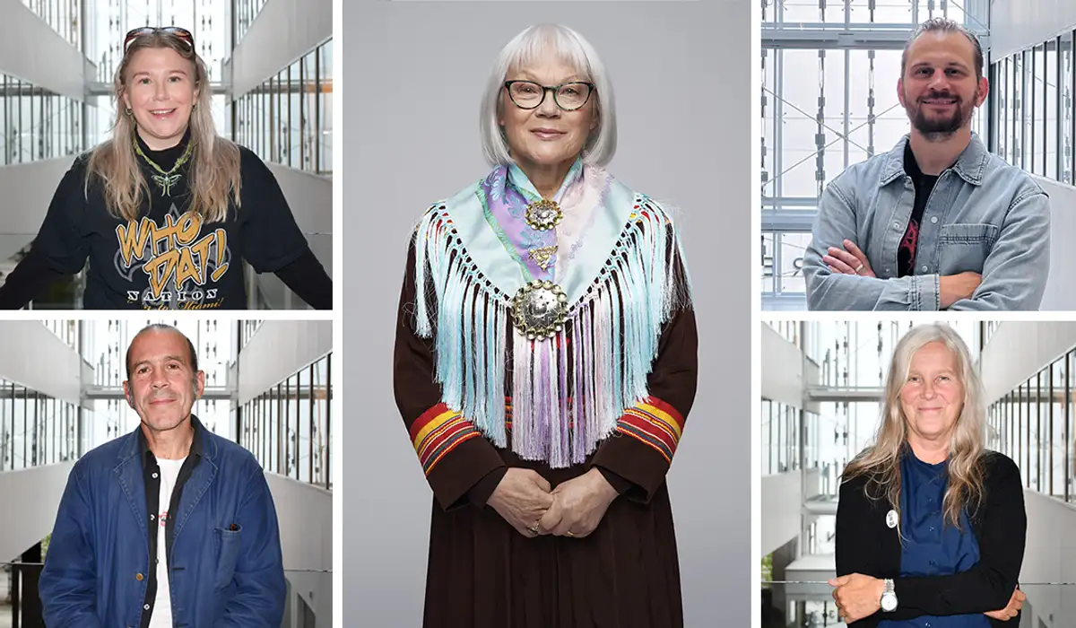 Konstnärerna Amanda Hellsten, Nacho Tatjer, Brita Marakatt-Labba (i mitten), Olof Inger och Marja-Leena Sillanpää.