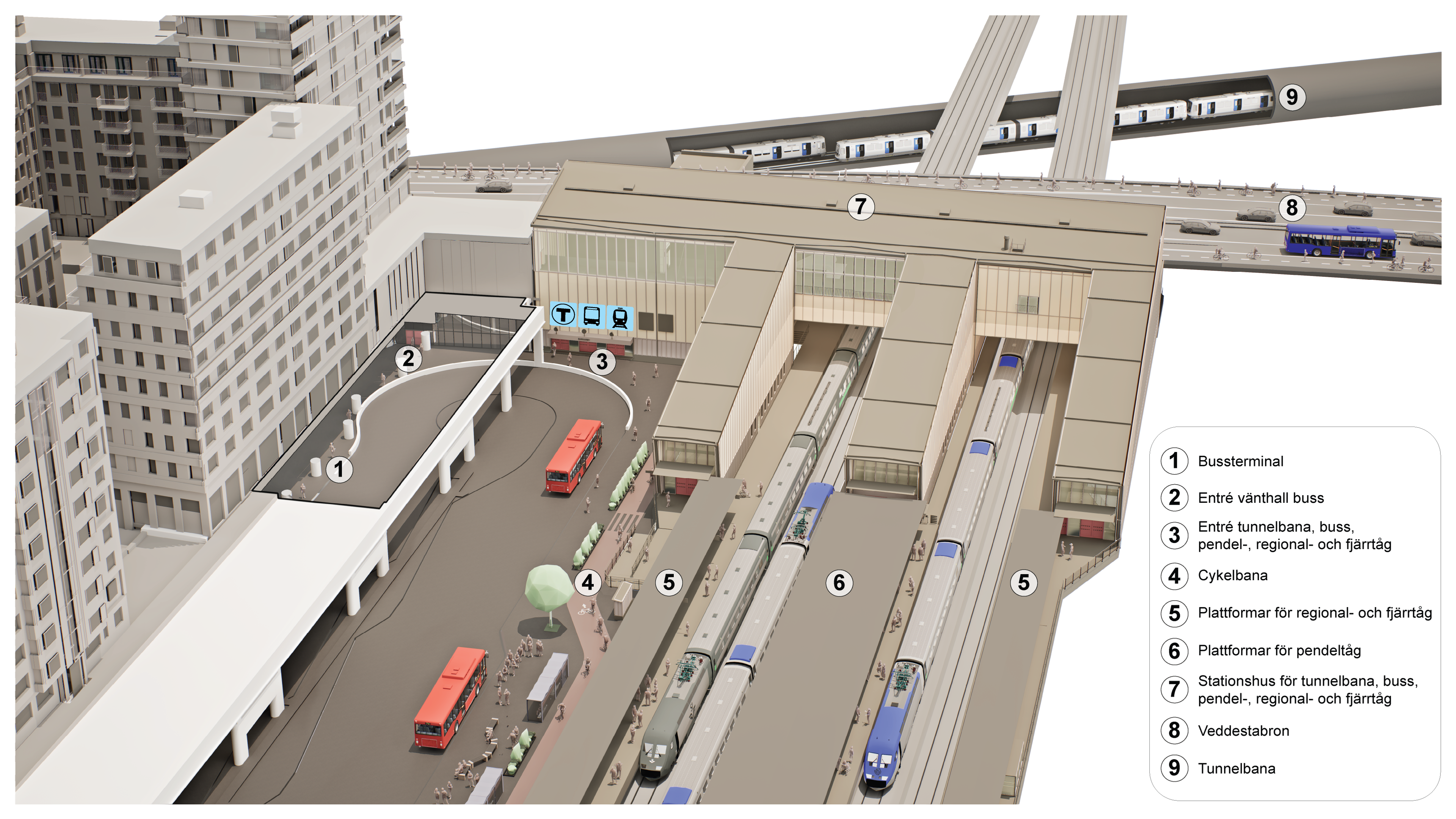 Illustrationsbild över nya bussterminalen i Barkarby.