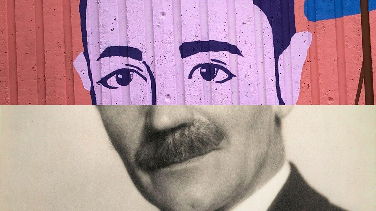 Två sammanfogade bilder som skapar en helhet i form av en man med mustasch. 