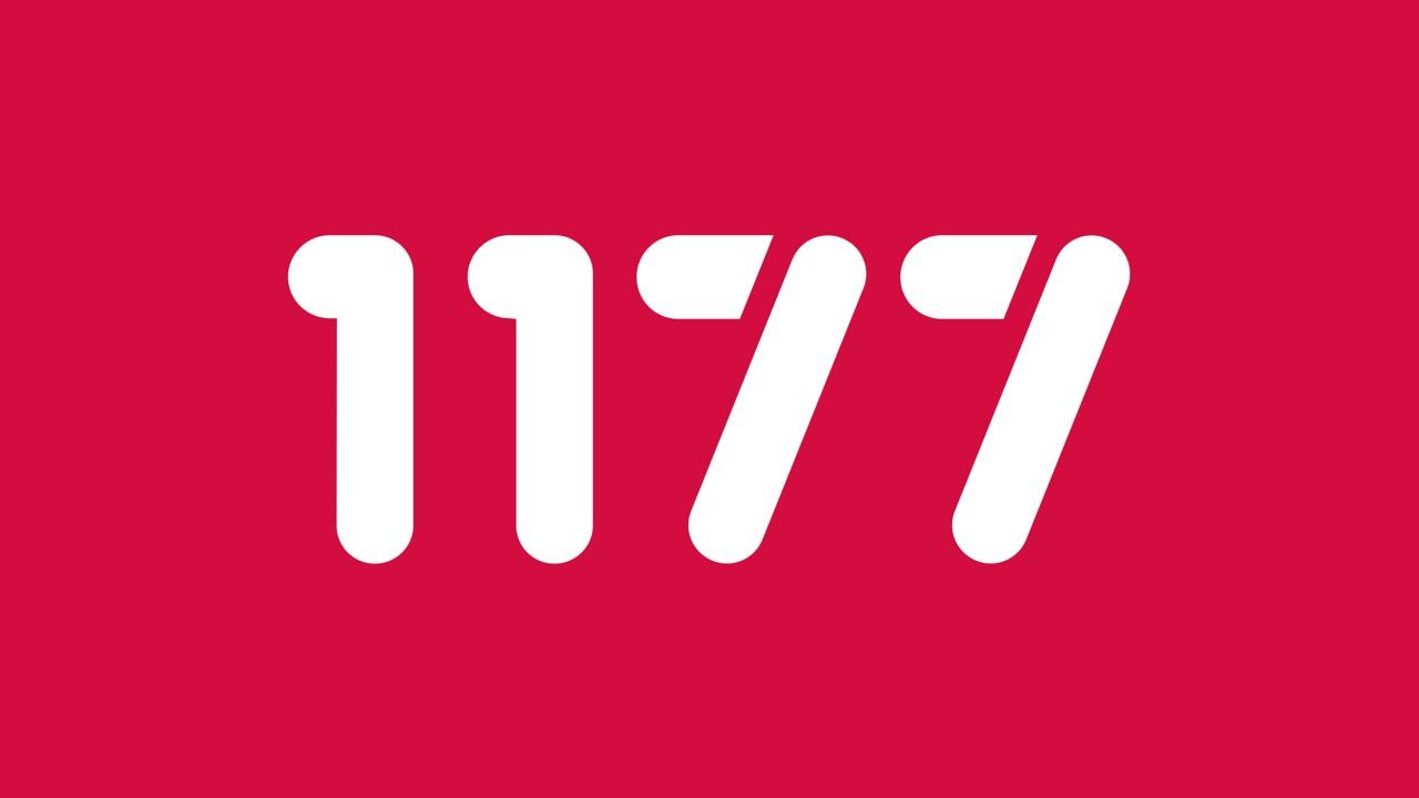1177:s logotyp. Röd bakgrund med vita siffror.